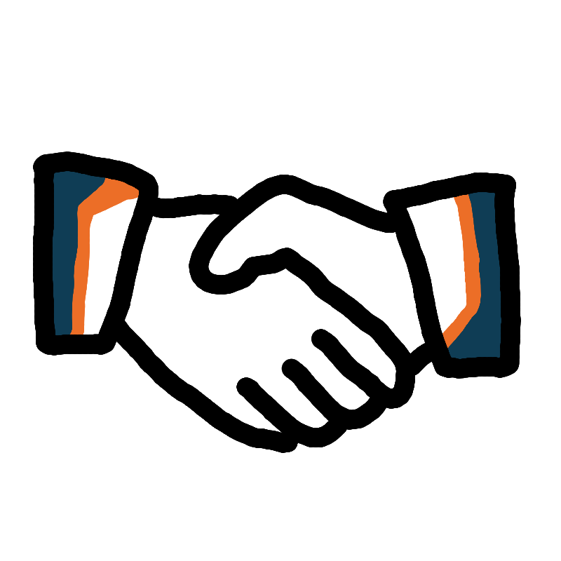 Illustration of two hands shaking, symbolising Pack Engineering's professional partnerships with litigation firms.